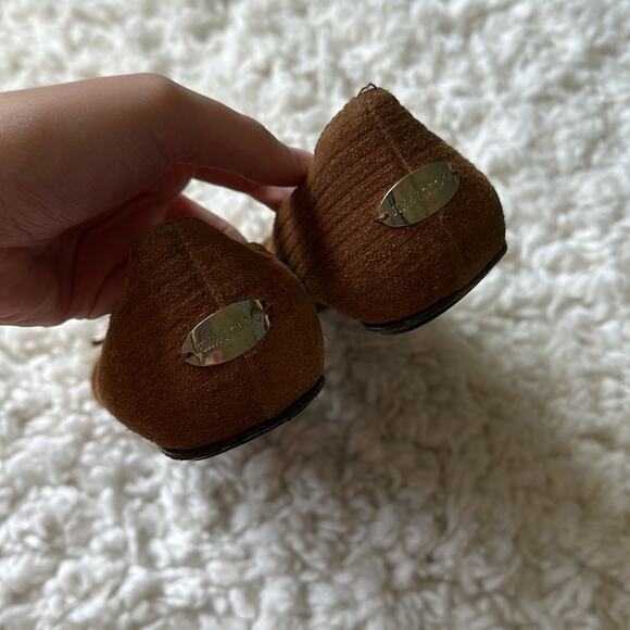 Jimmy Choo Suede Buckle Front Flat Loafers Nice Brown Neutral Textured - Picture 11 of 12